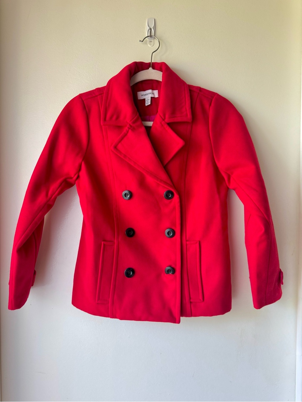 Nordstrom Girls Wool-Blend Red Double-Breasted Peacoat Size L (10-12)